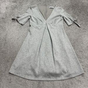 Bailey Ponte Pleated Fit & Flare Dress Womens Small Gray Knee Length V-Neck Work